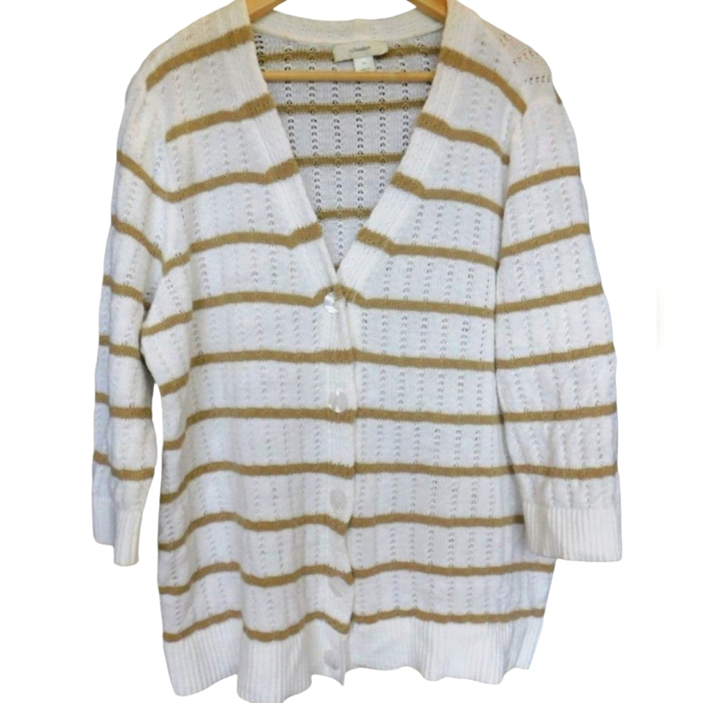 CJ BANKS PLUS SIZE 1X CARDIGANS triped Cardigan Sweater - Cream and Tan